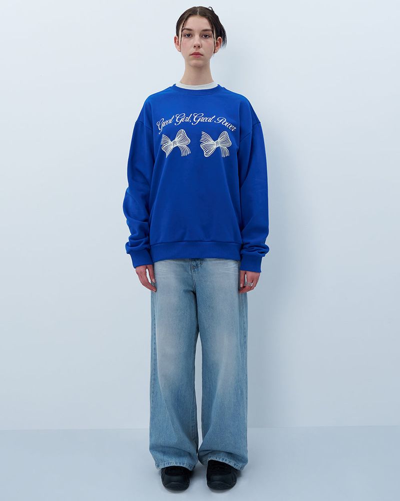 TWIN RIBBON SWEATSHIRT-BLUE