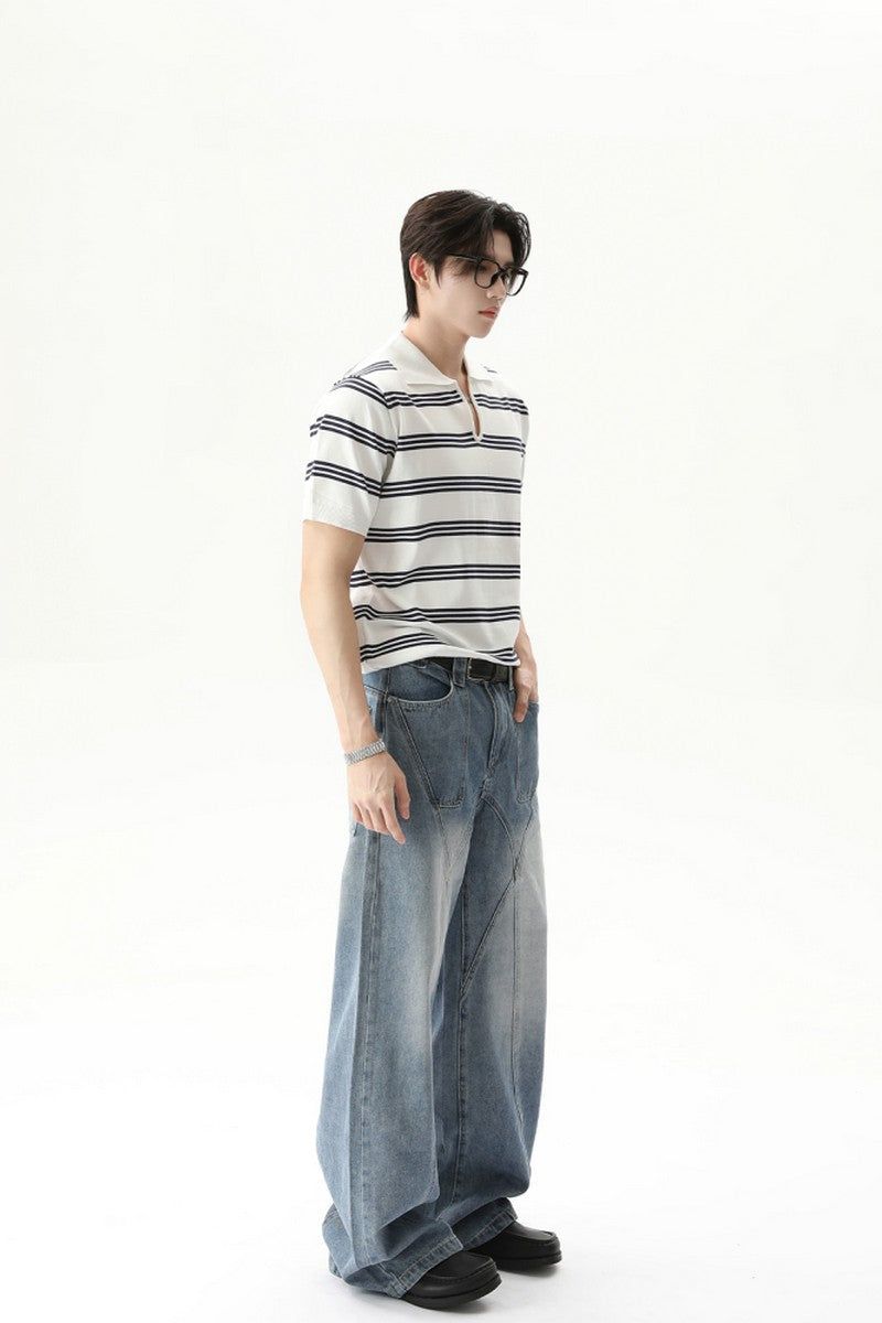Striped V-Neck Polo Tee