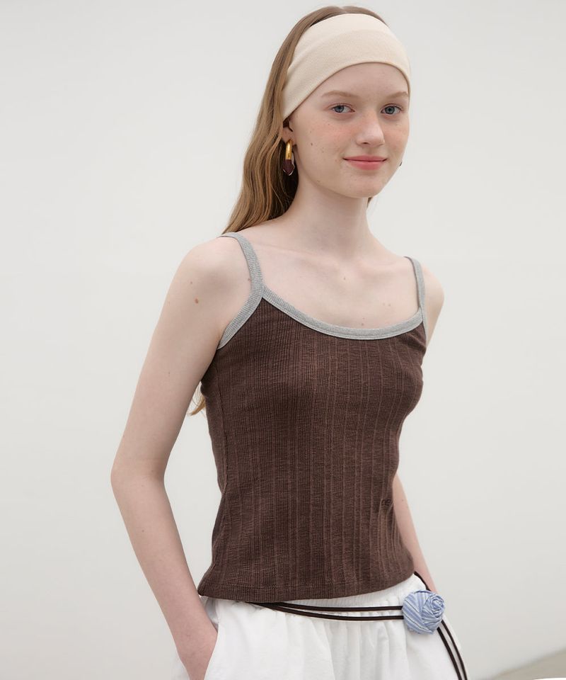 Ringer Sleeveless Top - Brown/Grey