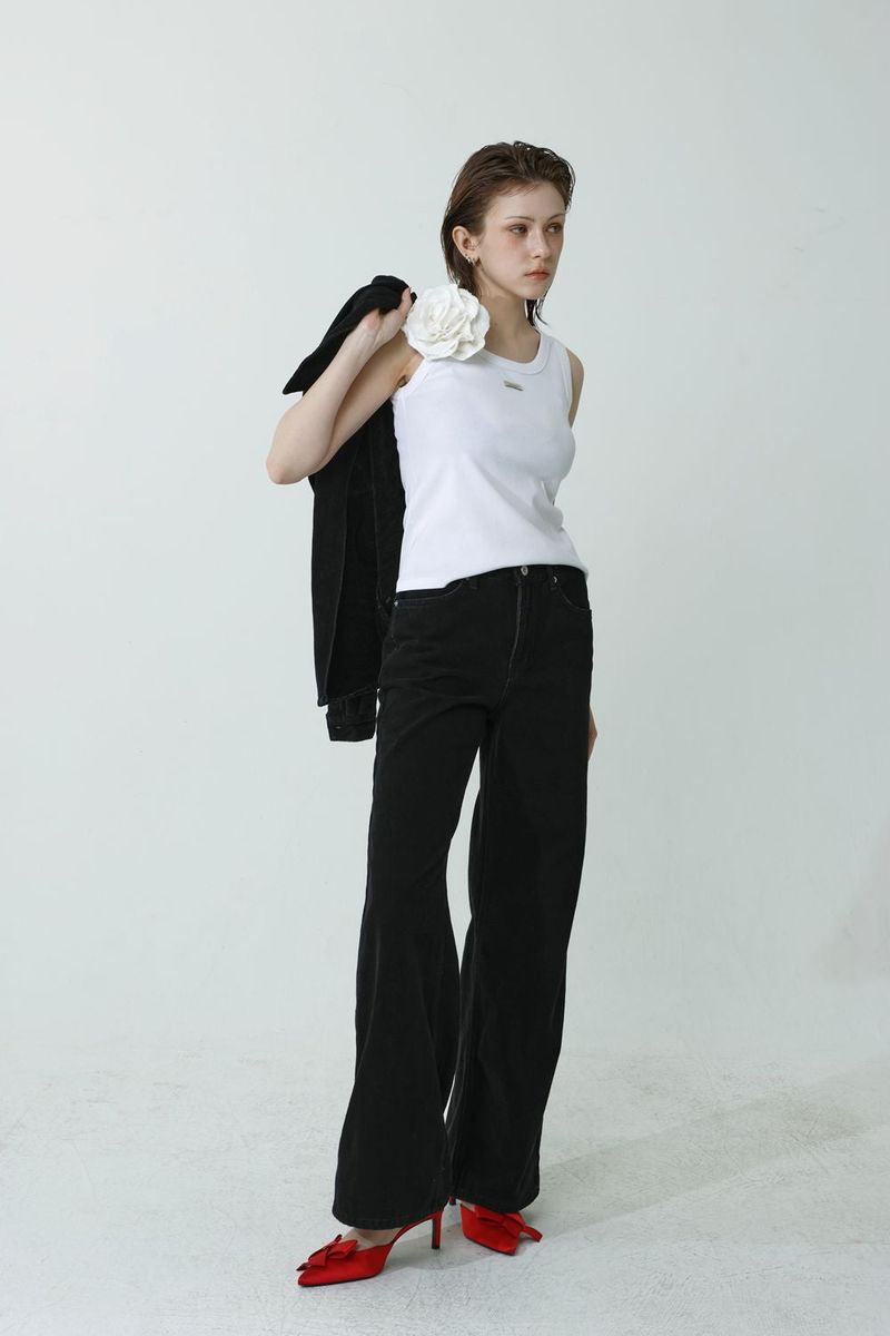 COTTON HEAT-TECH DENIM PANTS_BLACK