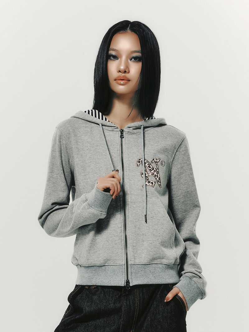 LETTER N HOOD ZIP-UP GREY