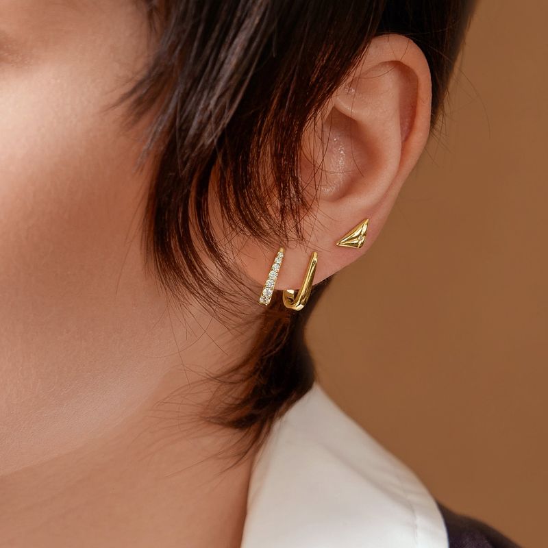 Oval Pave 925 Silver + 14k gold plating Hoop Ring Earring E059-10G