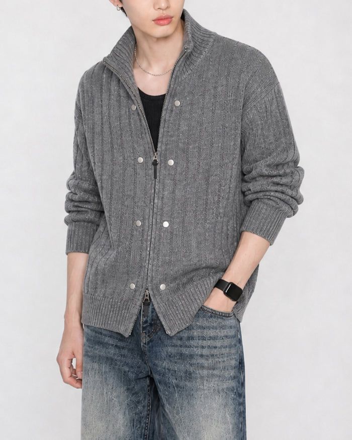 KIXI（キッシー）の「(UNISEX) Rivet Ribbed Knit Zip-Up（Tops）」