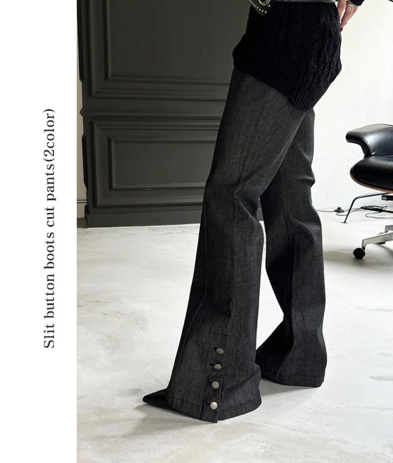Slit button boots cut pants(2color)