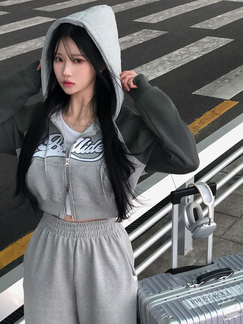 [BELLIDE MADE] Post Raglan Cropped Wool Zip-Up Hooded Zip-Up
