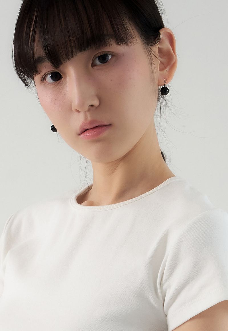 [silver925] black ball hook earring