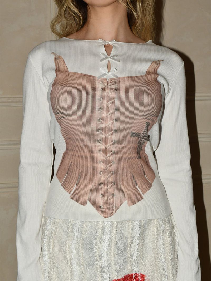 Corset bow long sleeve WHITE