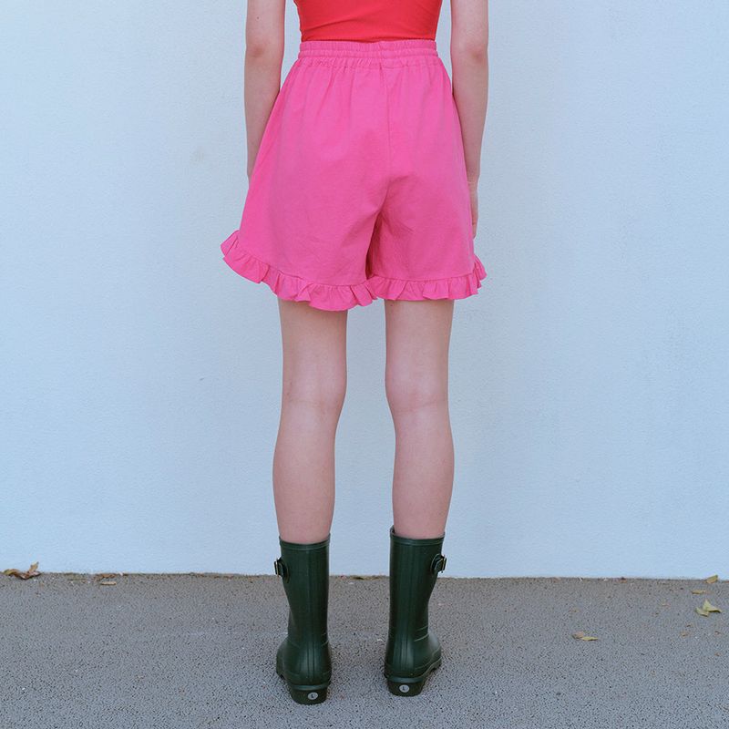 RUFFLE HEM SHORTS, PINK