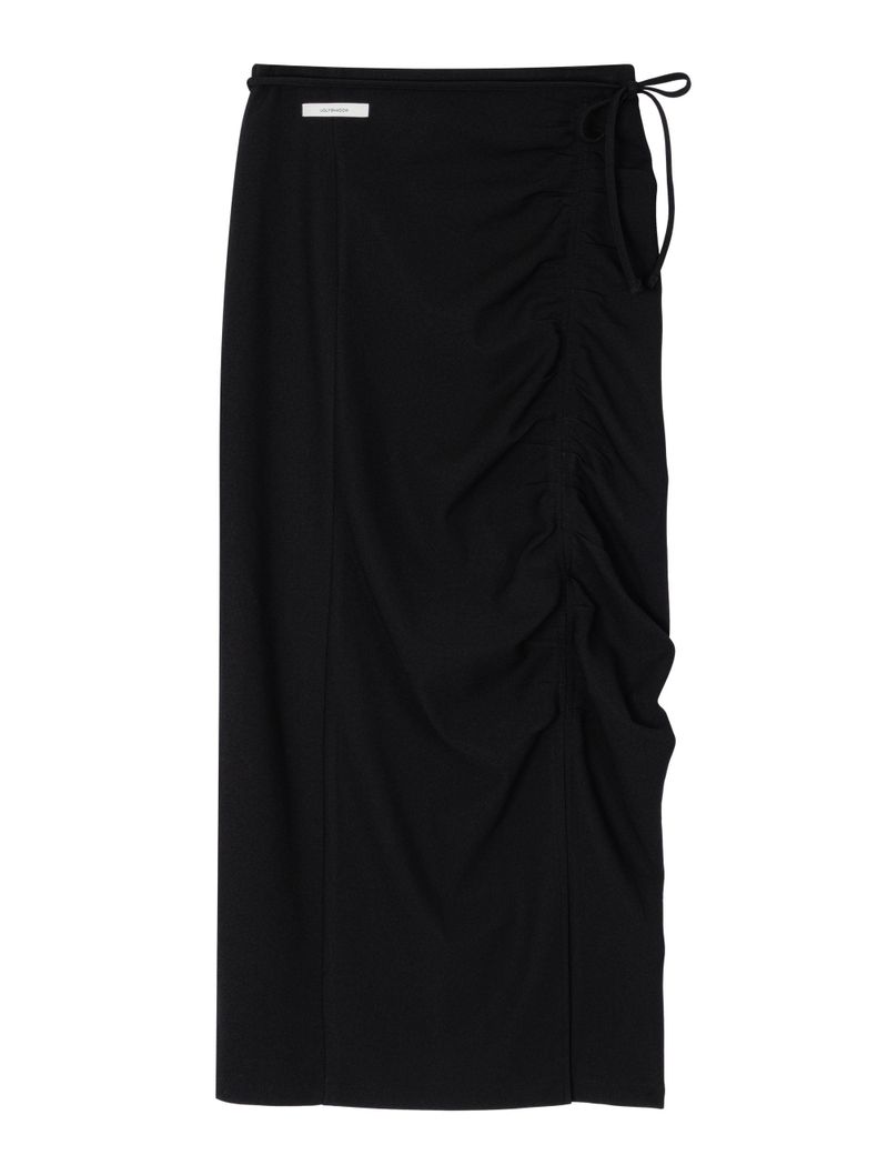 RUCHED LONG TIE SKIRT(BLACK)