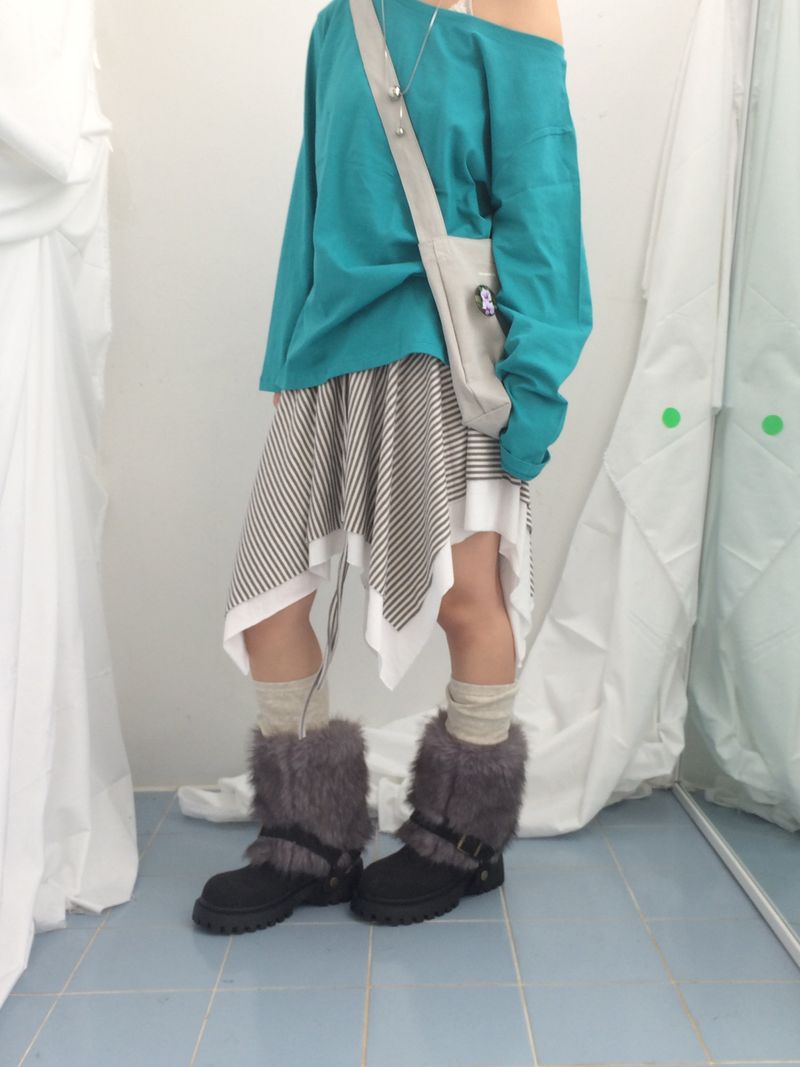 stripe ribbonline wave skirt