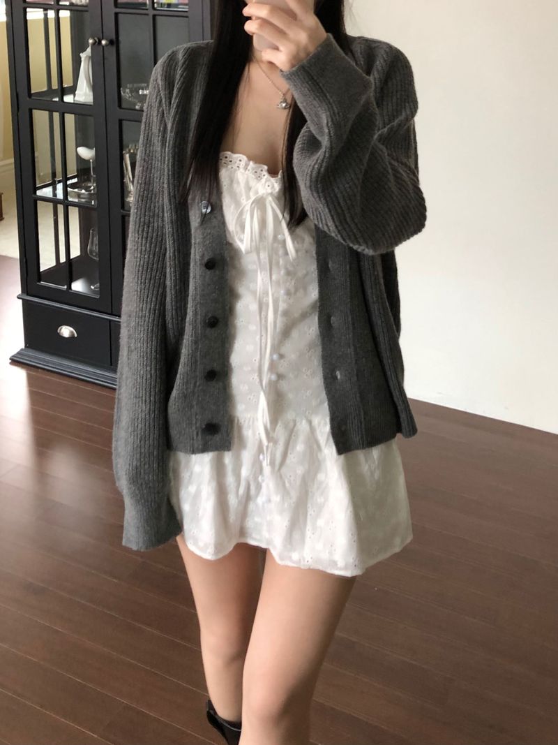 V-knit cardigan (2 colors)