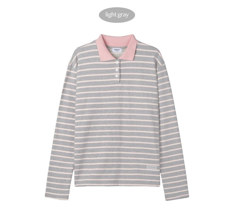 SOFT COLLAR STRIPE T-SHIRT (LIGHT GRAY)