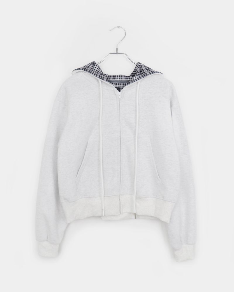 Mchi Check Color-Block Long Sleeve Hoodie Zip-Up