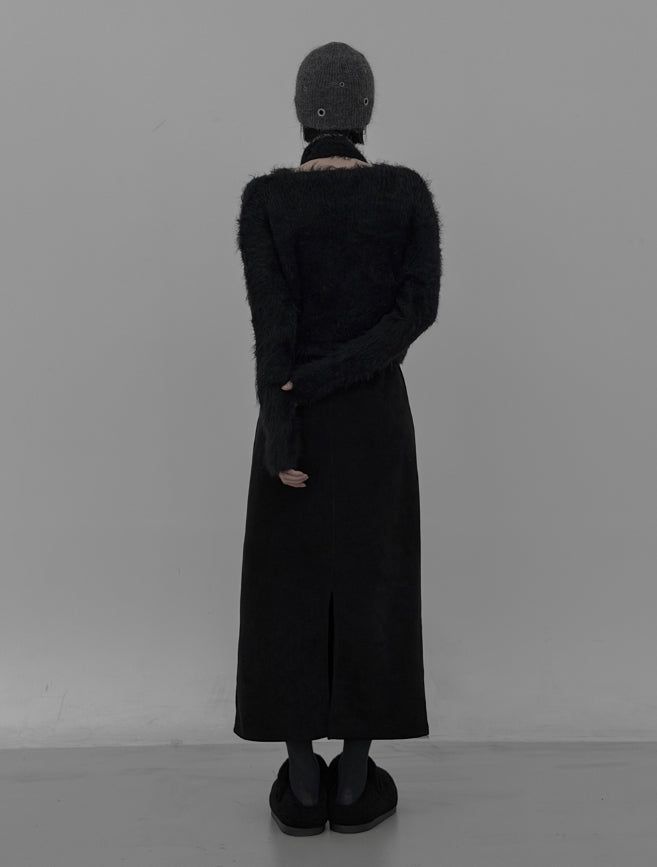 Tet suede slit long skirt
