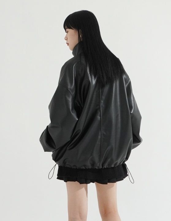 2Way Zip-up Balloon String Leather Jacket