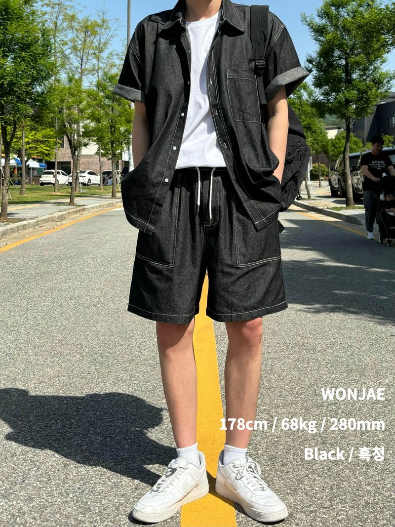 Indigo set-up denim shorts