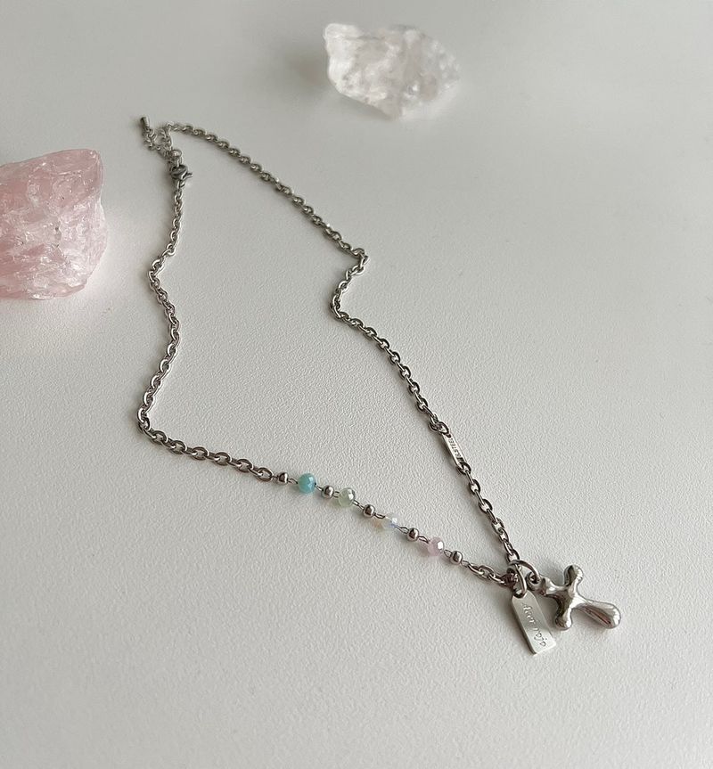 pit Pastel beads cross unique bold layered necklace