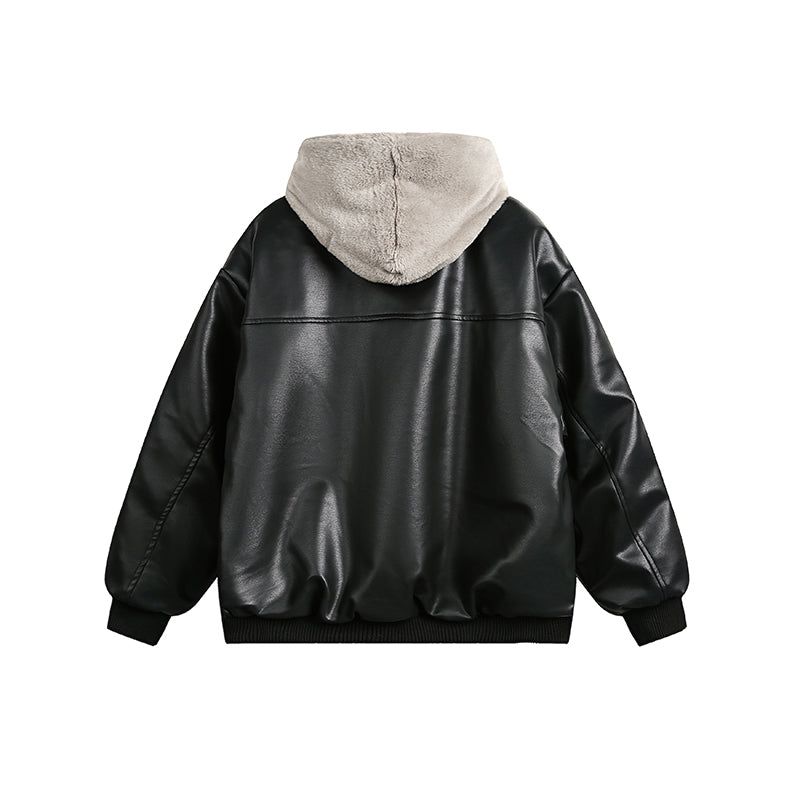 Black Fur Leather Quilted Jacket