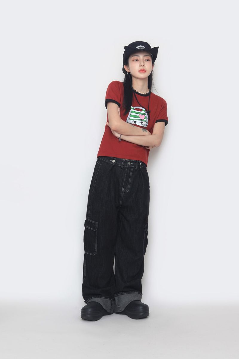 non-faded cargo denim pants