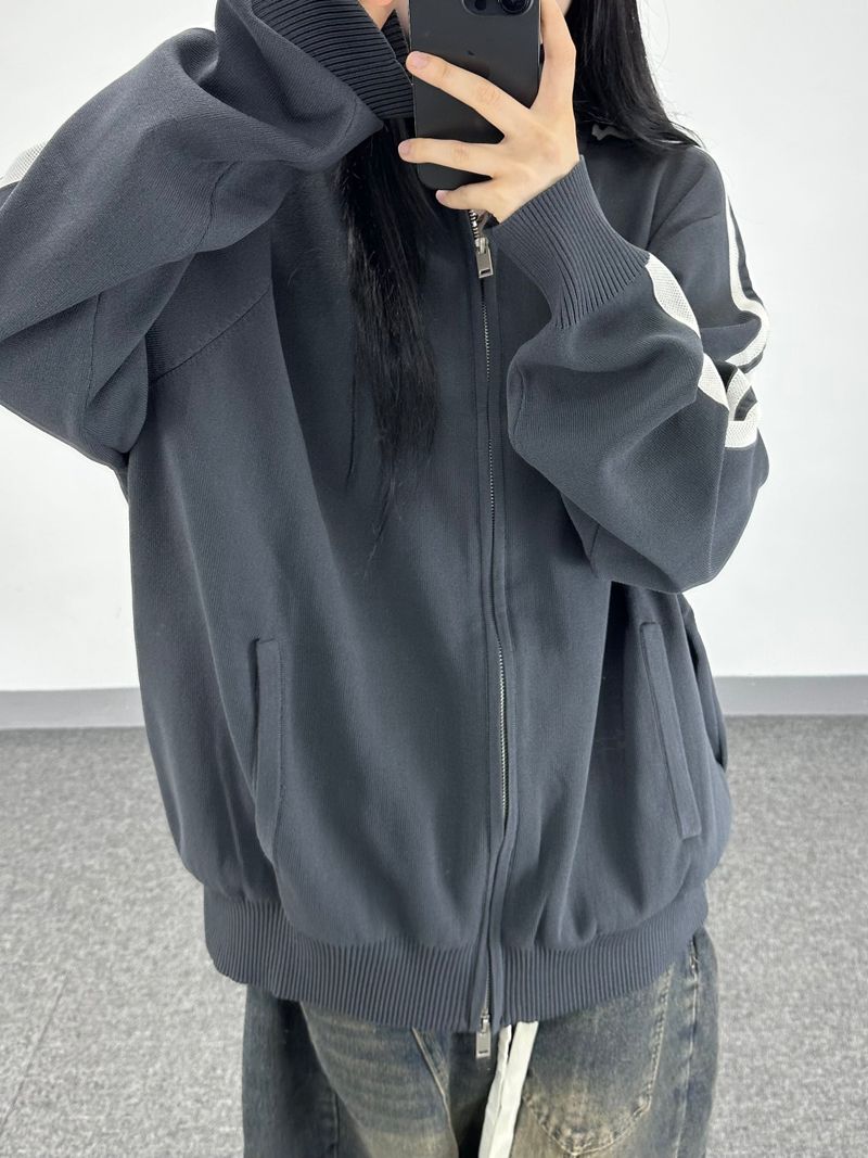 sand track knit zip-up