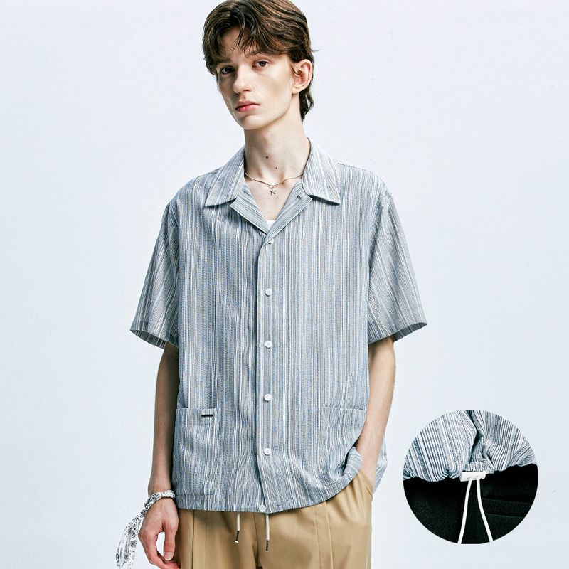 S SY(エスエスワイ)の「2way yukata stripe open collar half shirt grey(Tops)」