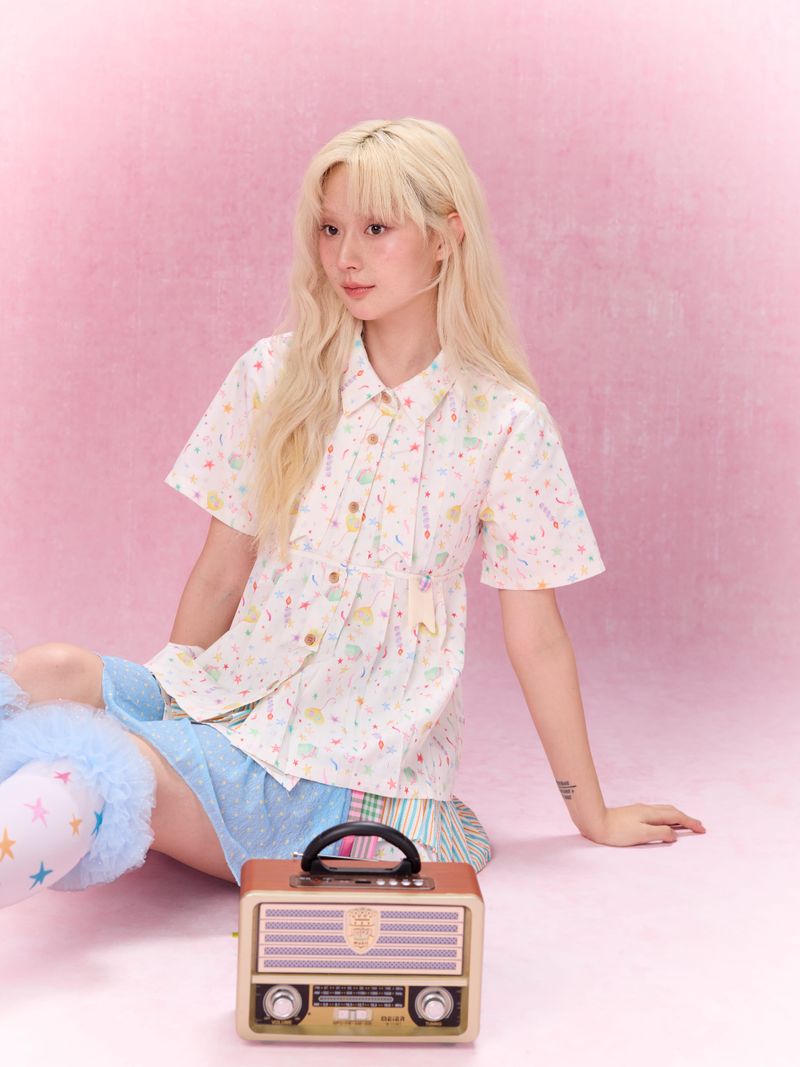 Best Day Ever Pleated Shirt (White)