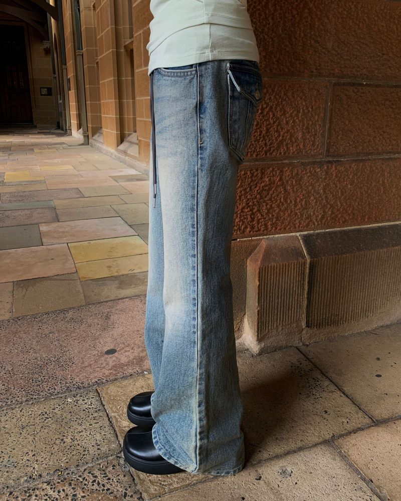[ORIGINAL] Lucier Rip-Band Bootcut Denim Pants