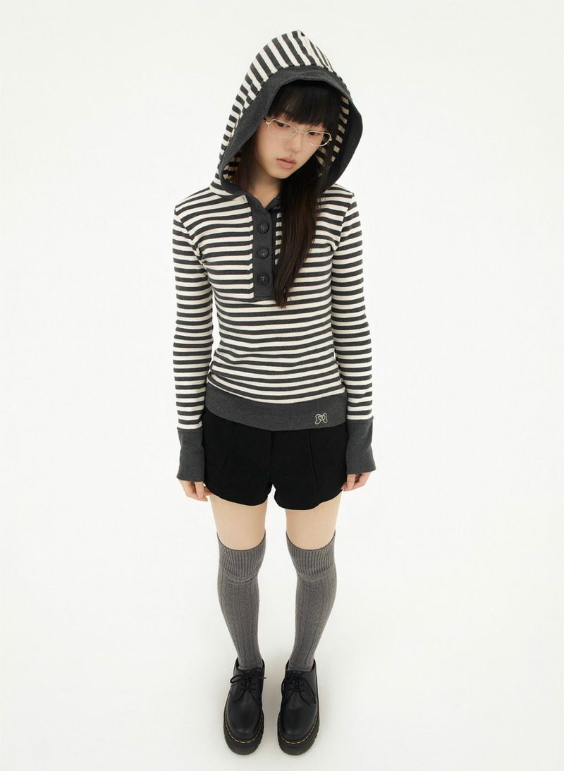 STRIPE LINE HOODIE T-SHIRT CHARCOAL