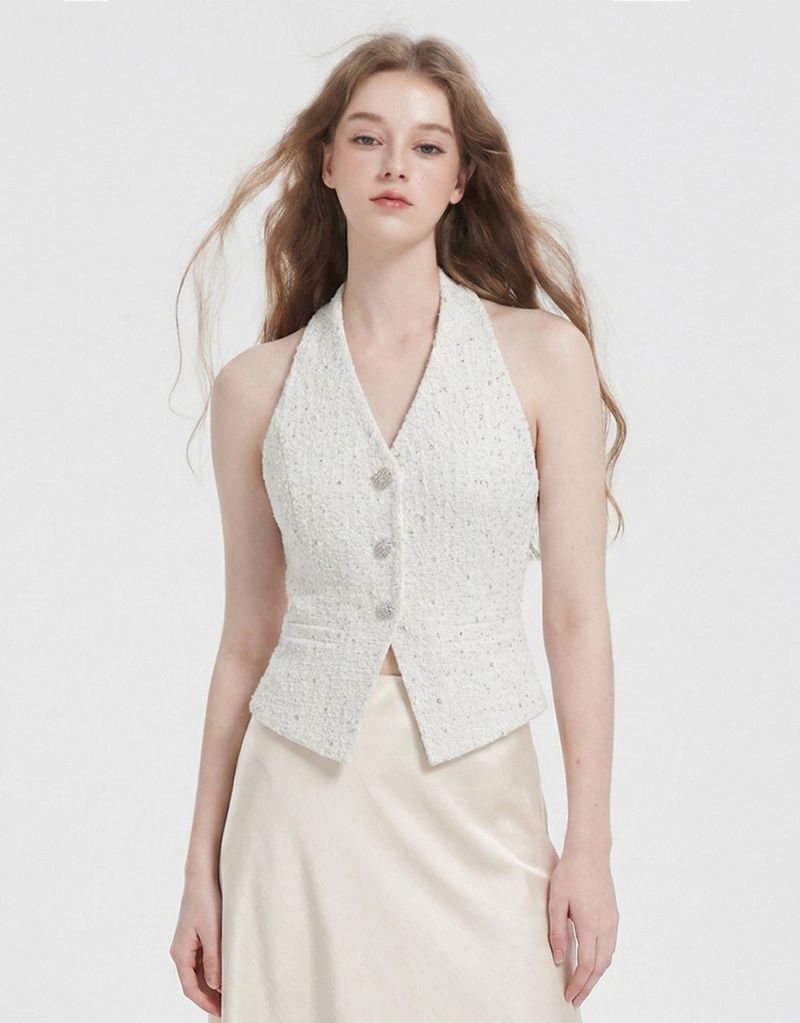 TWEEDY-A（ツウィーディア）の「[PRE-FALL] [ATELIER] ジェーン ツイード ジュエルポイント ホルターネックベスト アイボリー（トップス）」