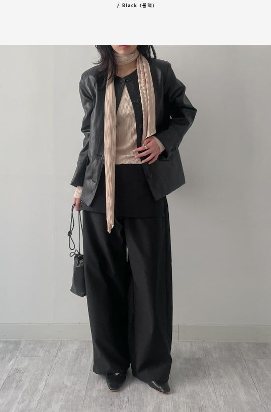 Hunt No Collar Loose Fit Leather Jacket