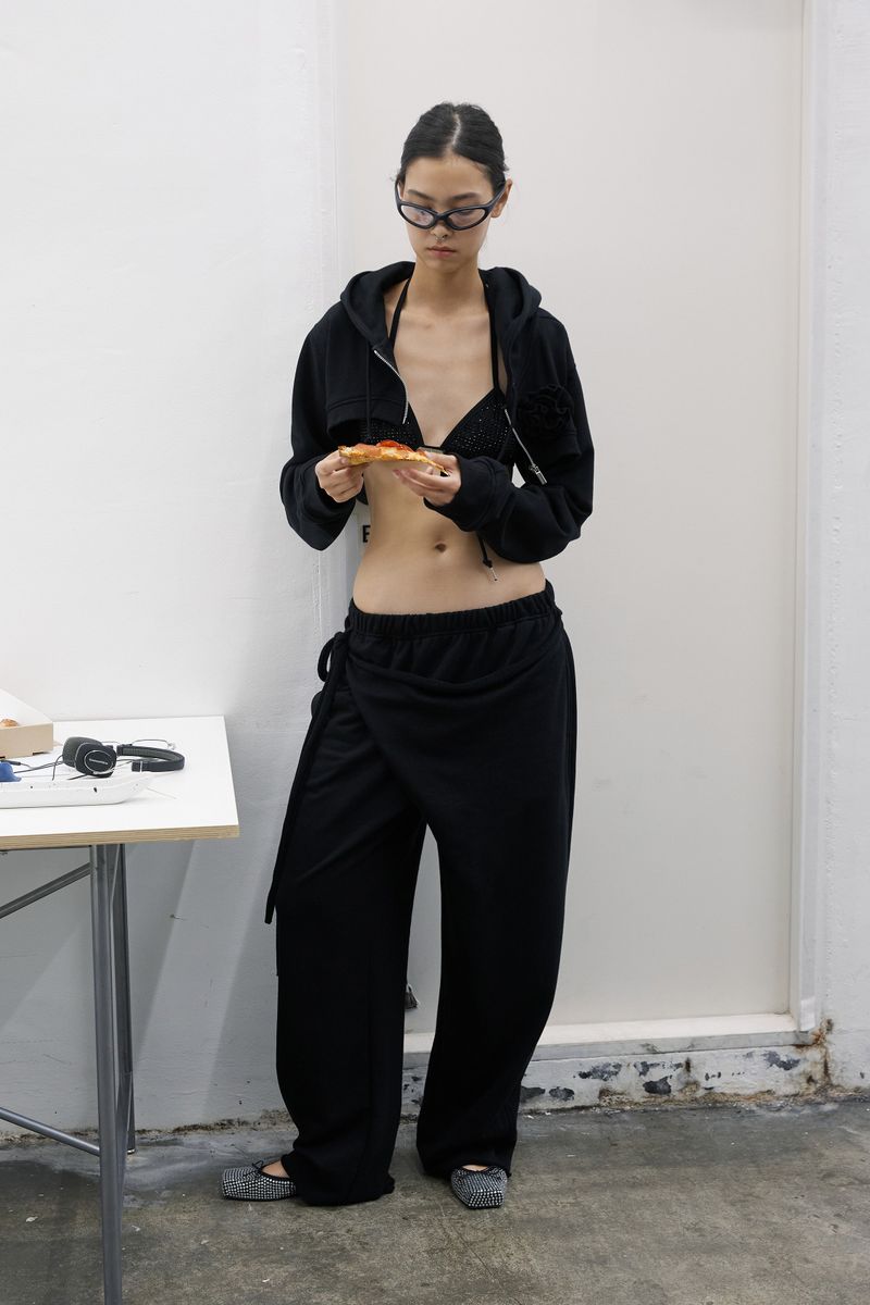 SHIRRING TIE SWEAT PANTS (BLACK)