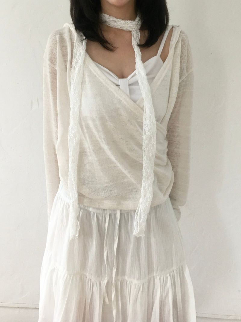 See-through lace long scarf (4c)