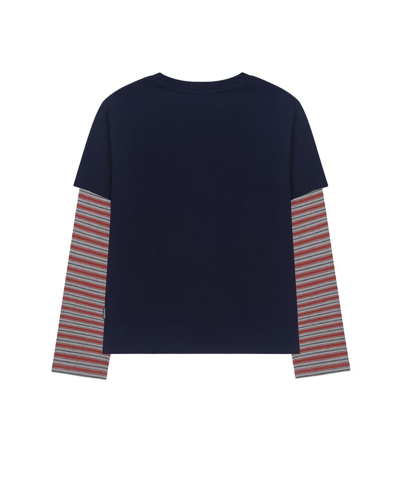 Lettering Multi Stripe Layered Long Sleeve - NAVY