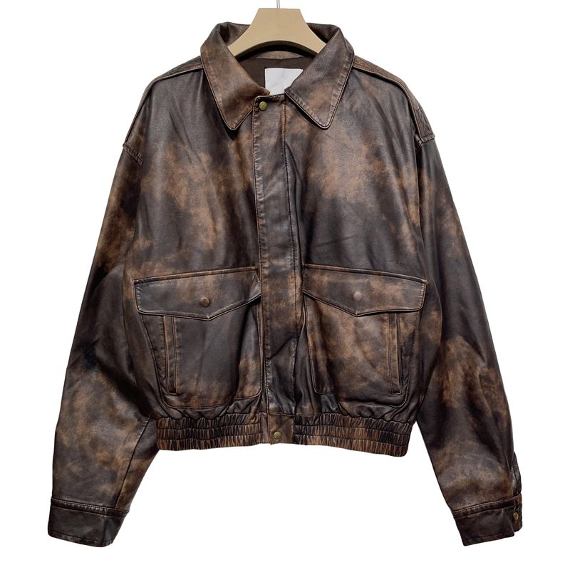 (UNISEX) グリフウォッシングレザー航空ジャンパー
