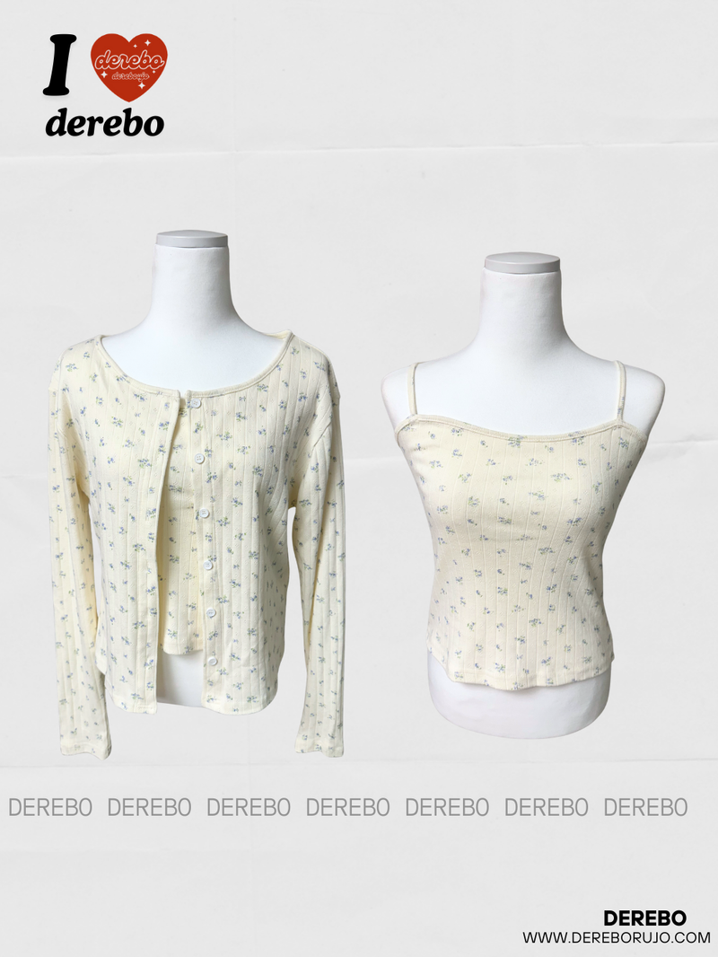 Lovely flower cardigan sleeveless two-piece set