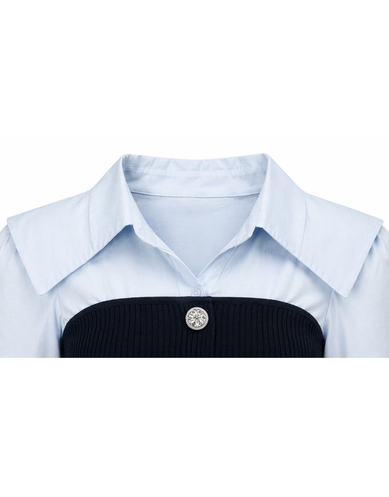 Julie Ribbed Button Bustier Layered Blouse Skyblue