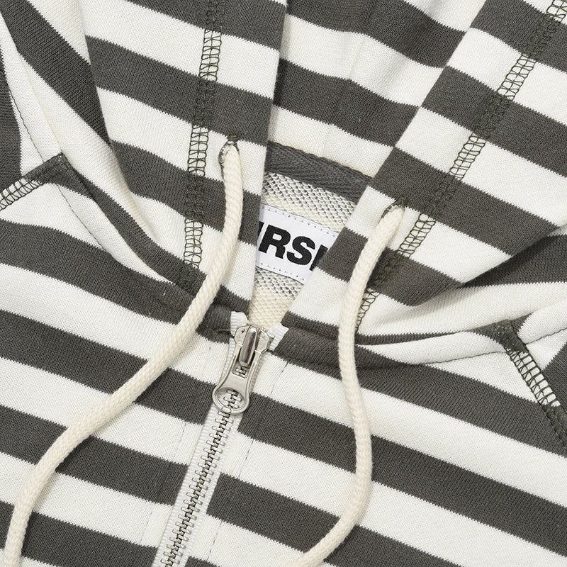STRIPE HOODIE ZIP UP [KHAKI]