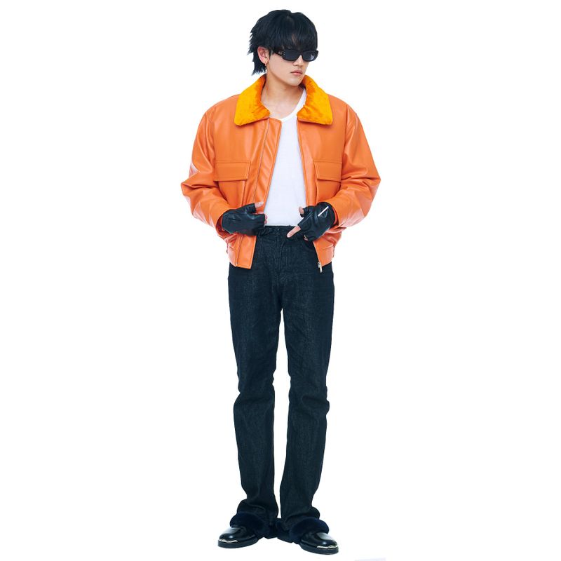 RIDERS LEATHER BOMBER ORANGE