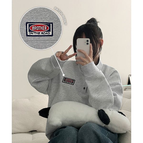 Mile Snap High Neck Patch Color Matching Sweatshirt