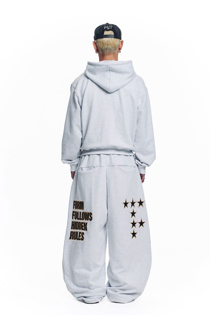 Star Lettering Patch Sweat Pants - White