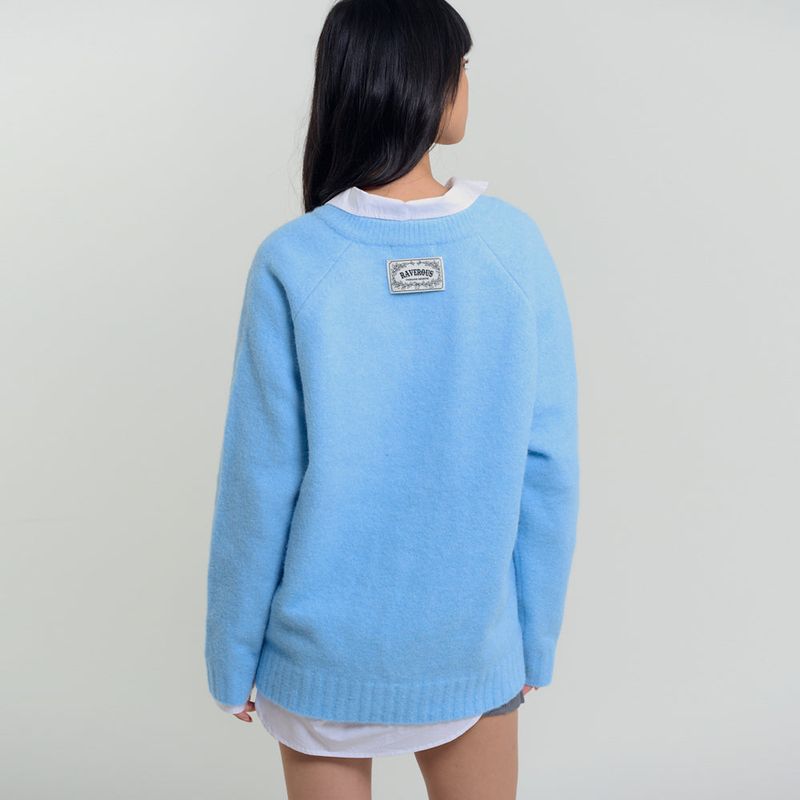 Soft Brushed V-Neck Knit Sky Blue