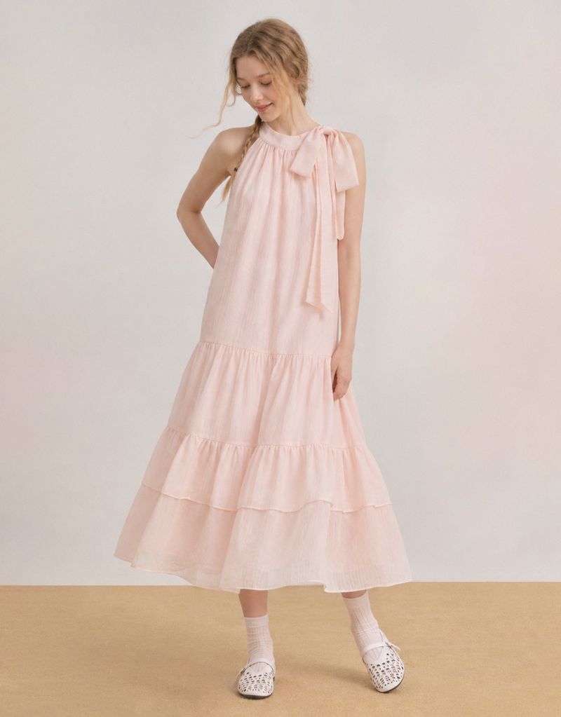 Liber Halterneck Sleeveless Long Dress Pink