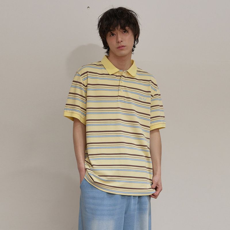 Stripe Logo Pique Half T-shirt