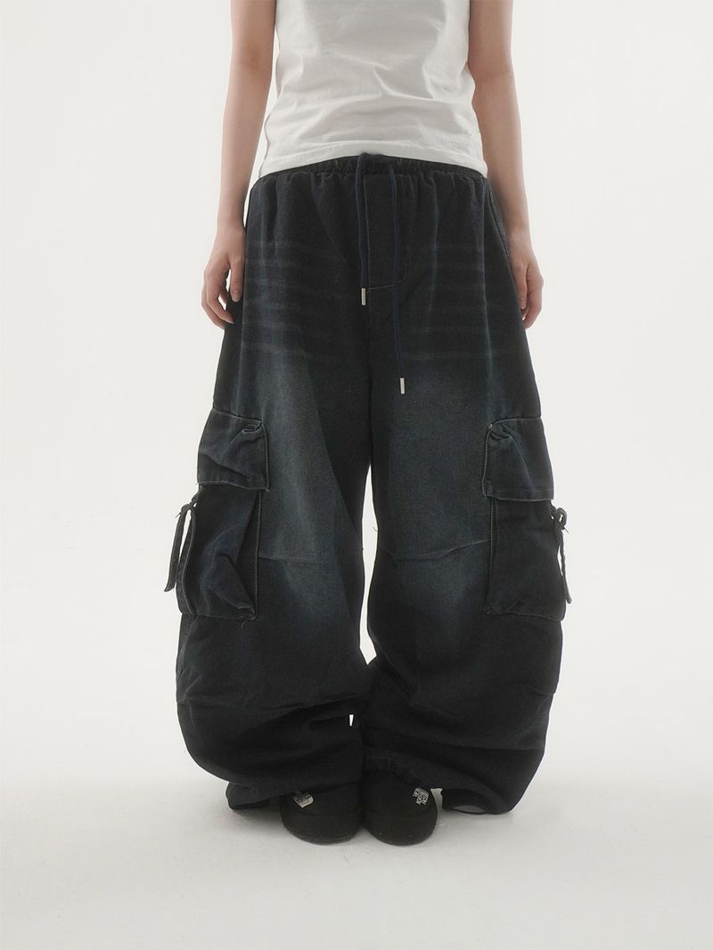 Drop buckle cargo denim pants -2C