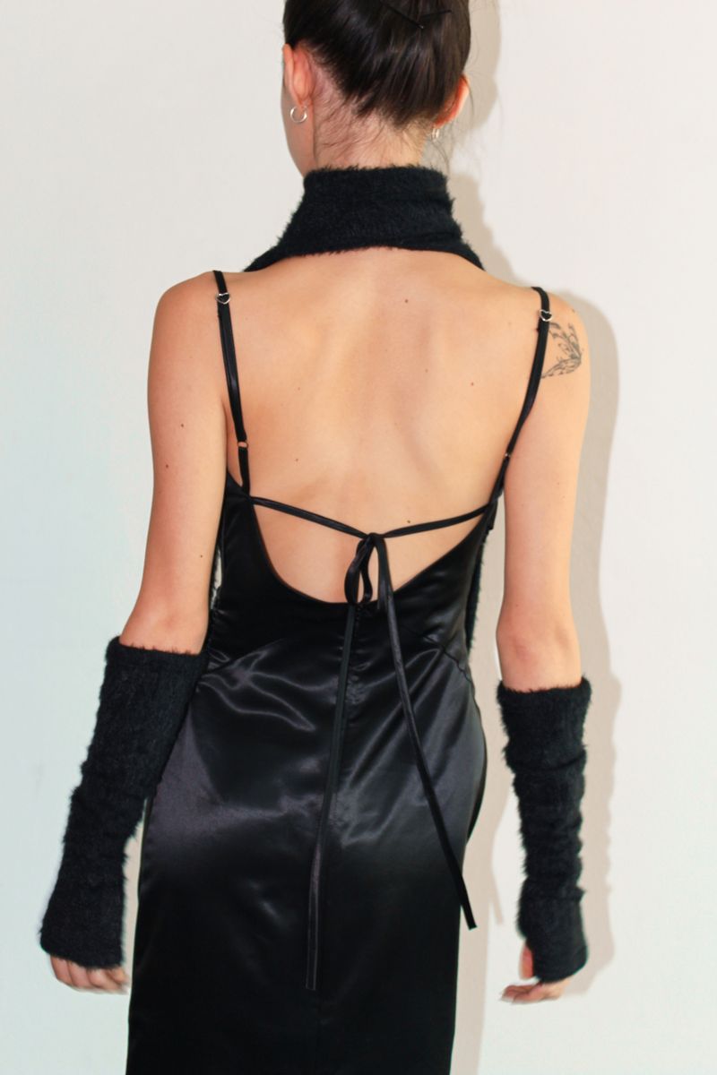 FUR KNIT ARM WARMERS / BLACK