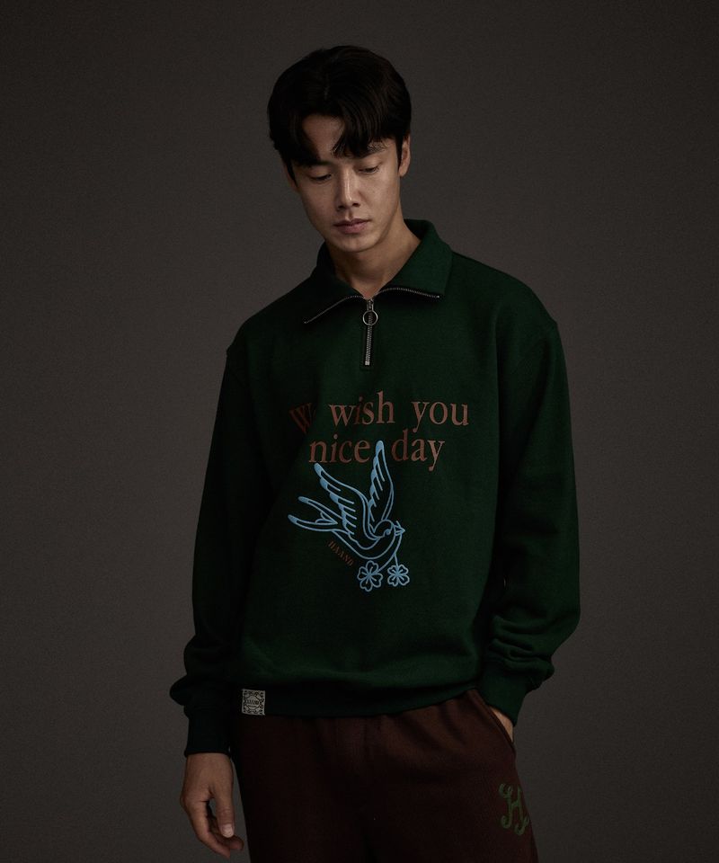 BLUEBIRD HALF ZIP-UP SWEATSHIRT GREEN