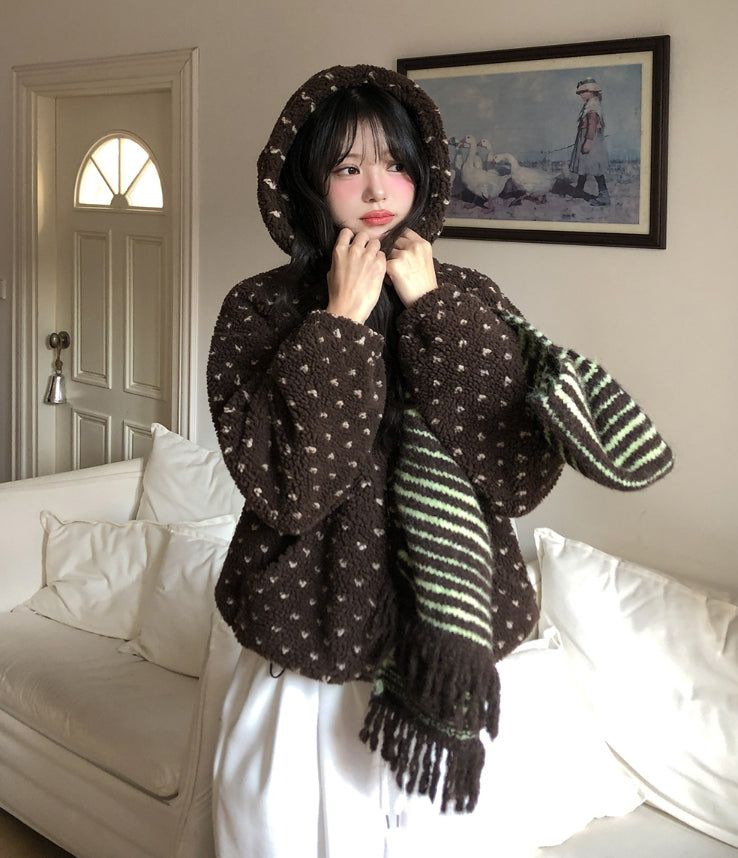 Sage Dot Boucle Hood Zip-Up