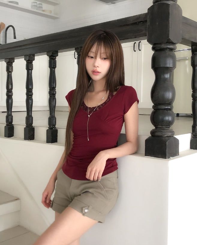 Sina Lace Strap Halter Short Sleeve