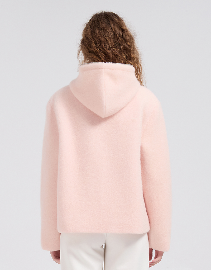 Roarin Oversized Hood Zip-Up Quilted Coat Pink