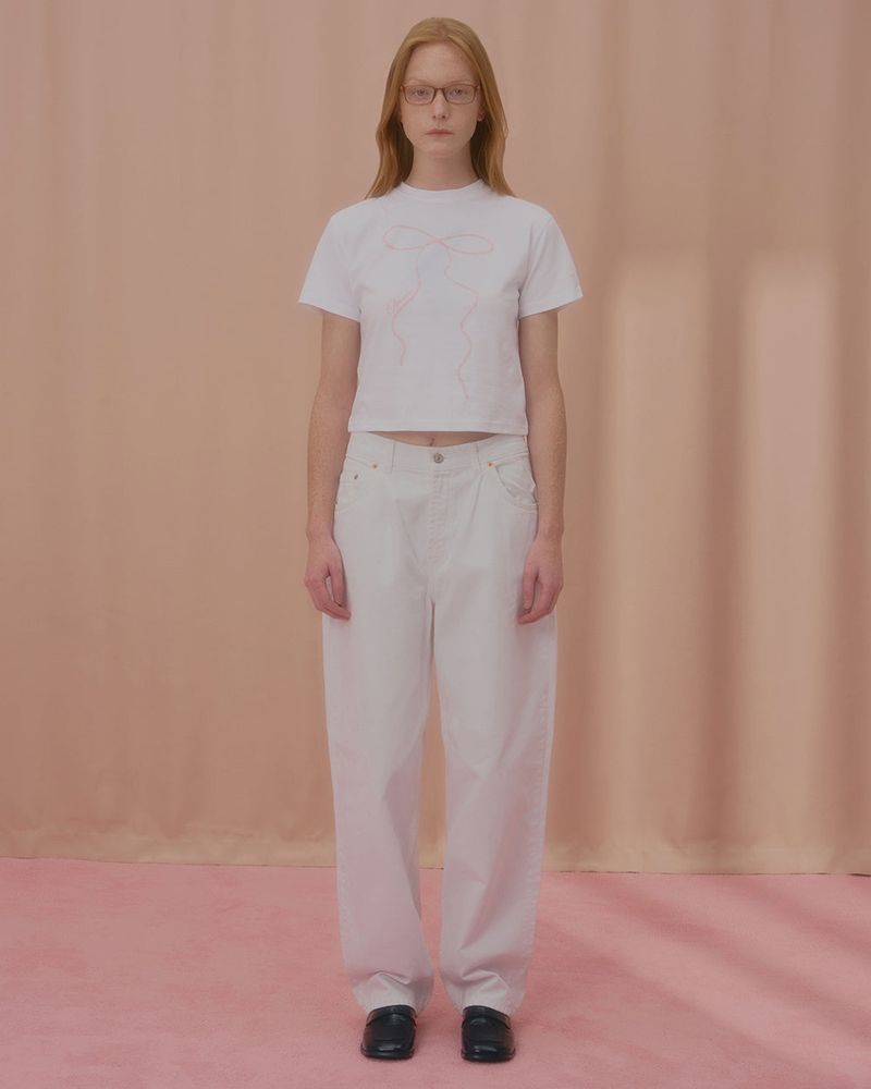 WAVE PEARL RIBBON CROP TSHIRT-WHITE